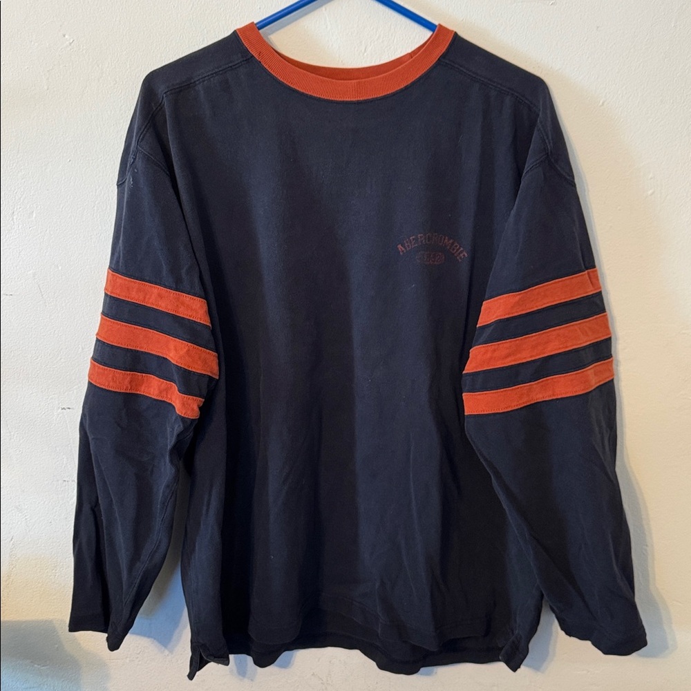 Abercrombie & Fitch Men’s Blue & Orange Long Sleeve Rugby Shirt Size L Large